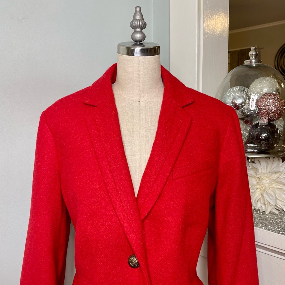 Talbots Shetland Wool Blazer Jacket Red Pop Herringbone 14 - Picture 5 of 13